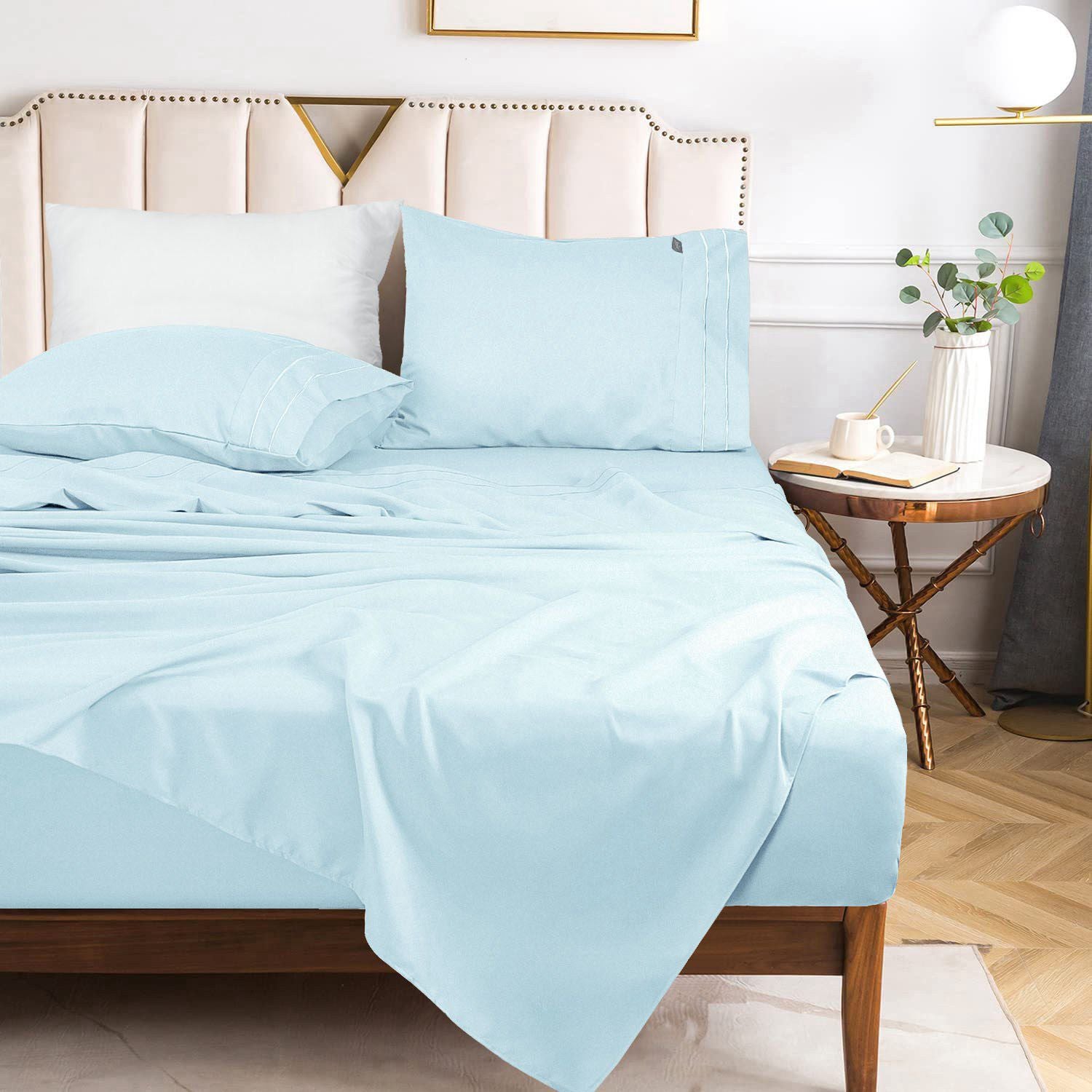 Sábanas Lujo 1800 Hilos - Super King Celeste Suave Premium