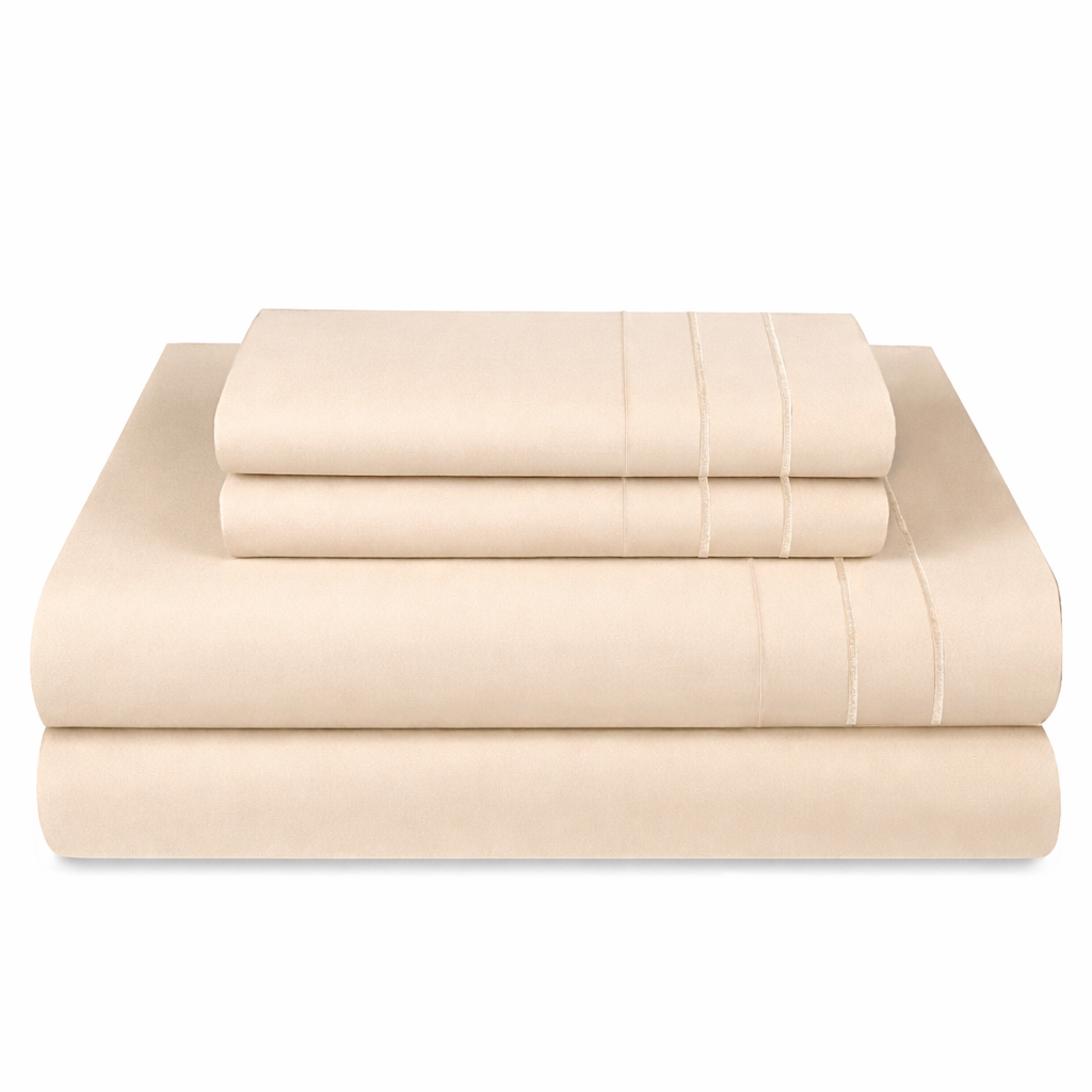 Sábanas Lujo 1800 Hilos - 2 Plazas Rosa y Arena Suave Premium