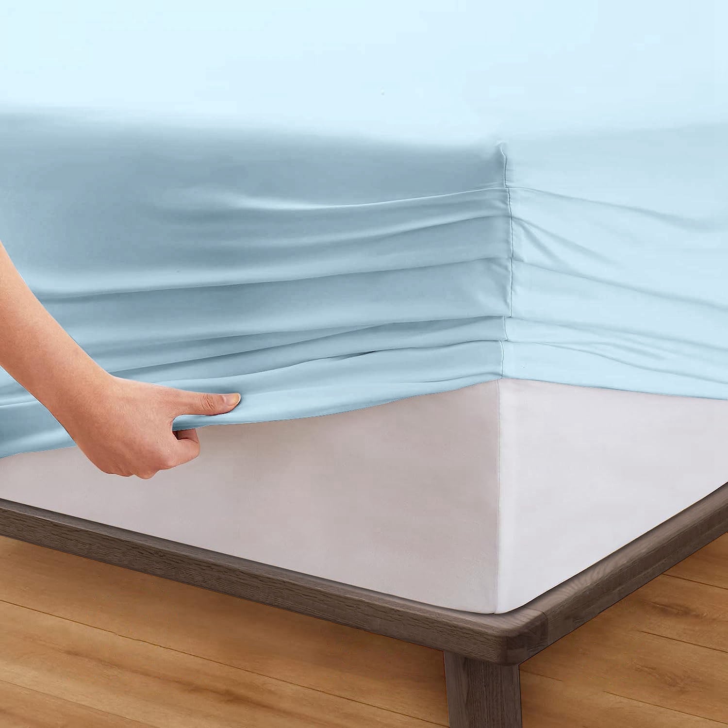 Sabanas Bajera Soft Ajustable 1800 Cama King Celeste Premium