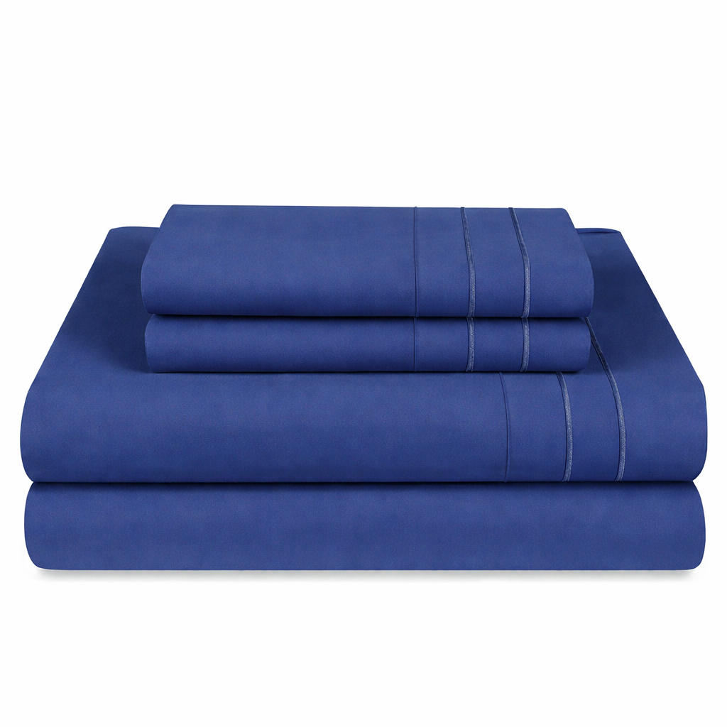 Sábanas Lujo 1800 Hilos - King Azul Suave Premium