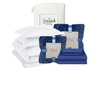 Pack Invierno Blanco Cama 2 Plazas Completa 5 Piezas | Cobertor + Duvet + 2 Frazadas + Sábana