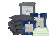 Pack Invierno Gris Cama 2 Plazas Completa 5 Piezas | Cobertor + Duvet + 2 Frazadas + Sábana