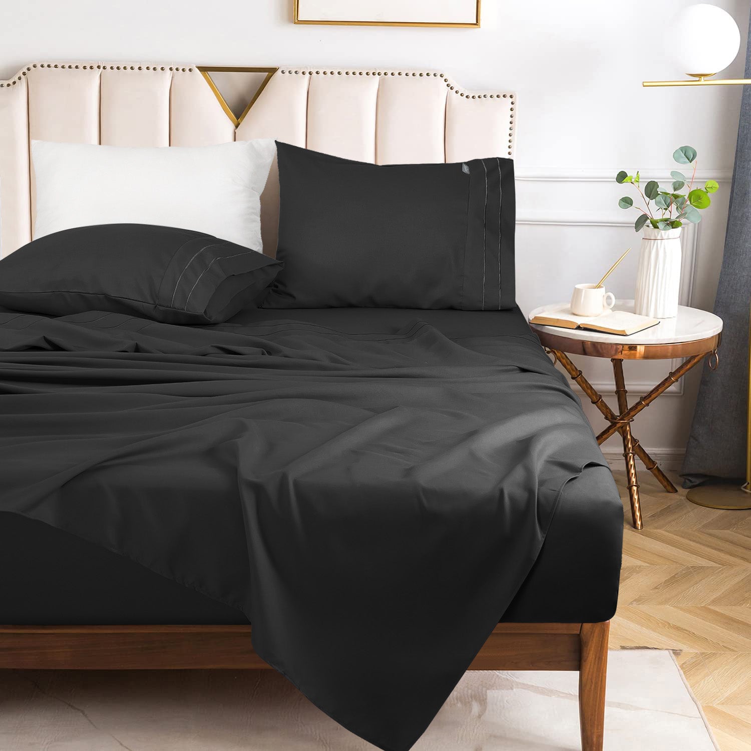 Sábanas Lujo 1800 Hilos - King Negro Suave Premium