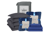 Pack Invierno Gris Cama 2 Plazas Completa 5 Piezas | Cobertor + Duvet + 2 Frazadas + Sábana