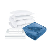 Pack Cobertor Blanco + Sabana + Frazada Azul 2 Plazas
