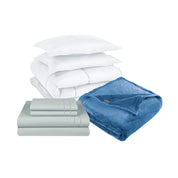 Pack Cobertor Blanco + Sabana + Frazada Azul 2 Plazas