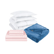 Pack Cobertor Blanco + Sabana + Frazada Azul 2 Plazas