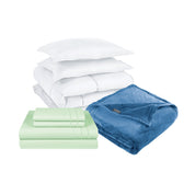 Pack Cobertor Blanco + Sabana + Frazada Azul 2 Plazas