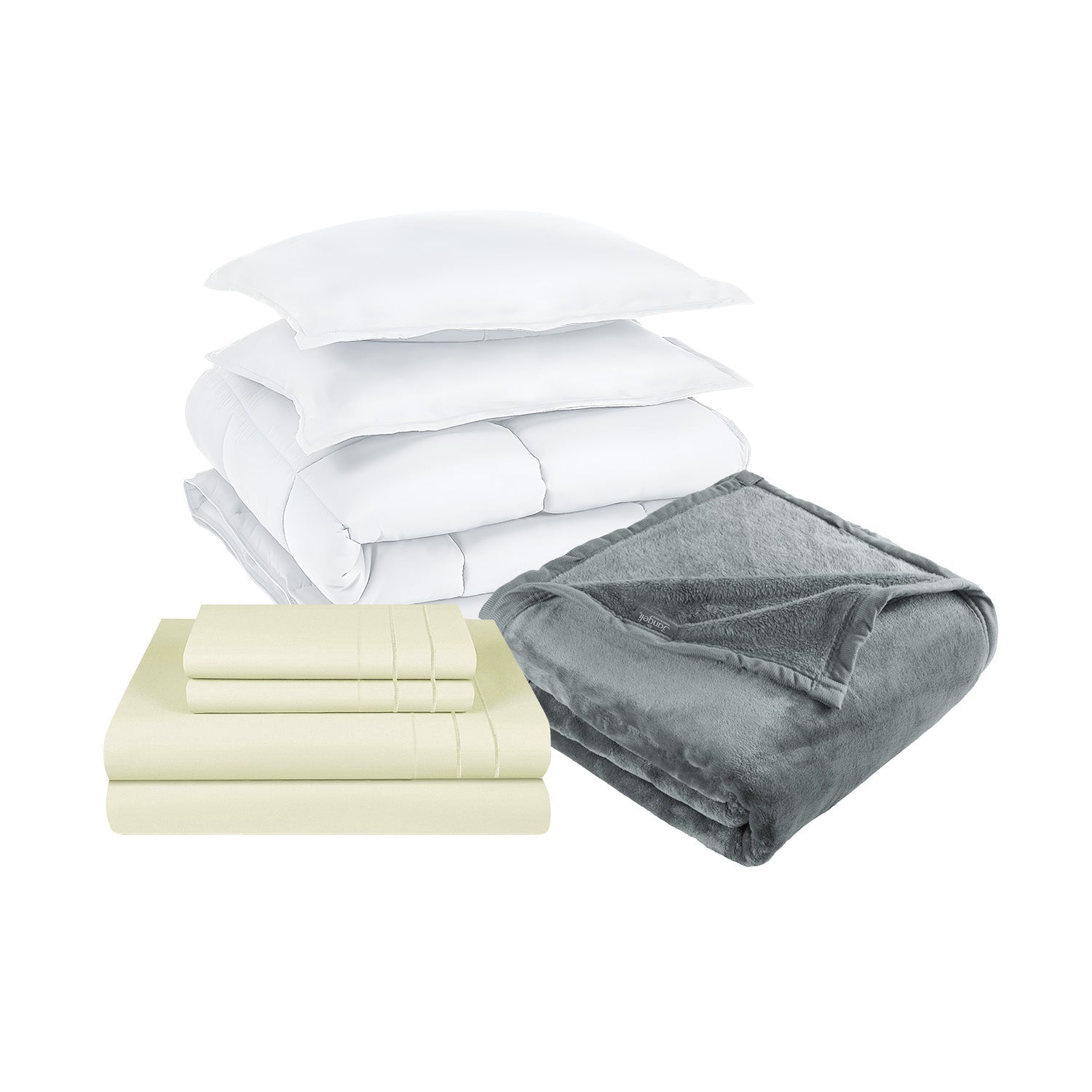Pack Cobertor Blanco + Sabana + Frazada Gris King