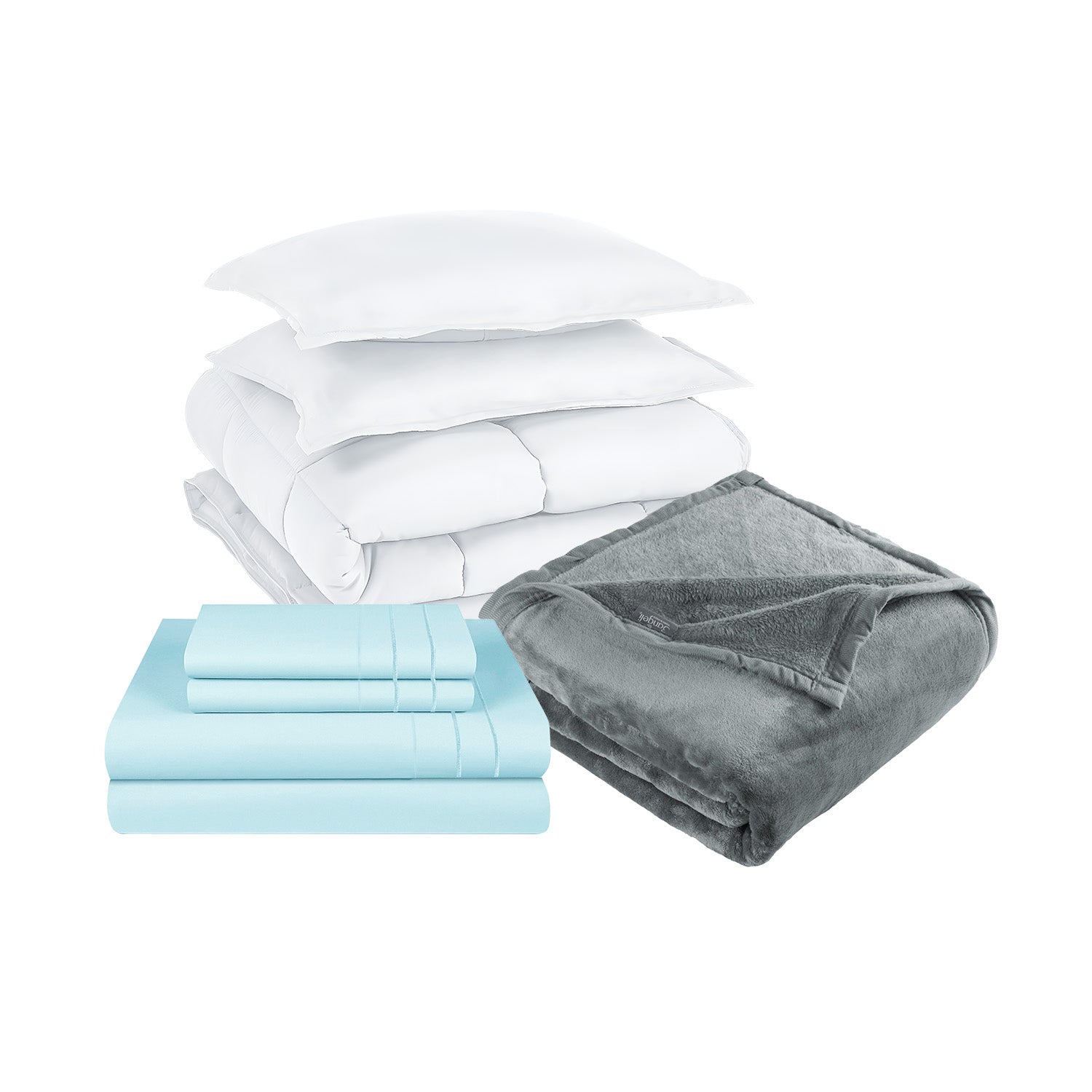 Pack Cobertor Blanco + Sabana + Frazada Gris King