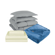 Pack Cobertor Gris + Sabana + Frazada Azul King