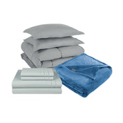 Pack Cobertor Gris + Sabana + Frazada Azul King