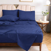 Sábanas Lujo 1800 Hilos - King Azul Suave Premium