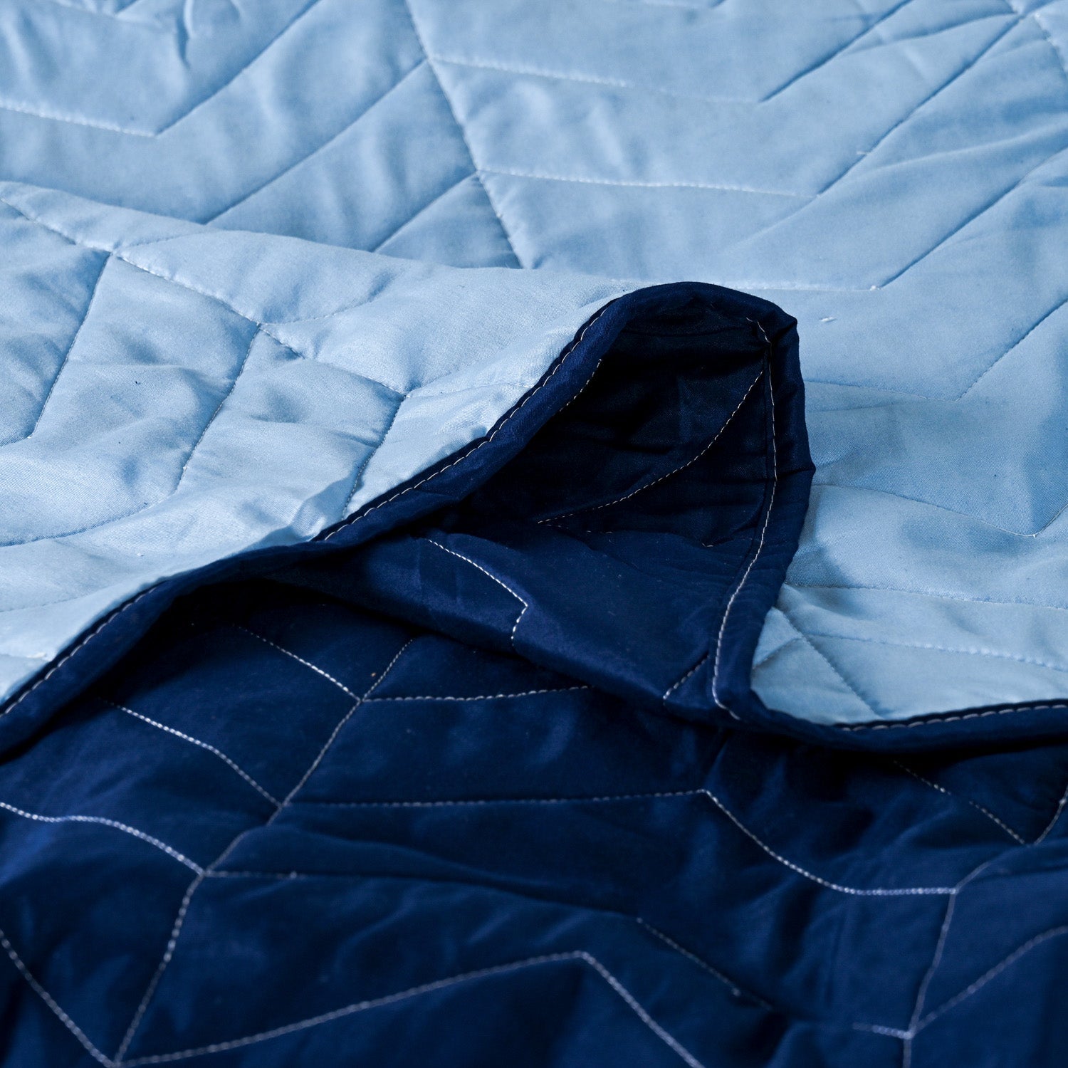 Pack Quilt Bicolor Azul Celeste + Sábana King 3Angeli