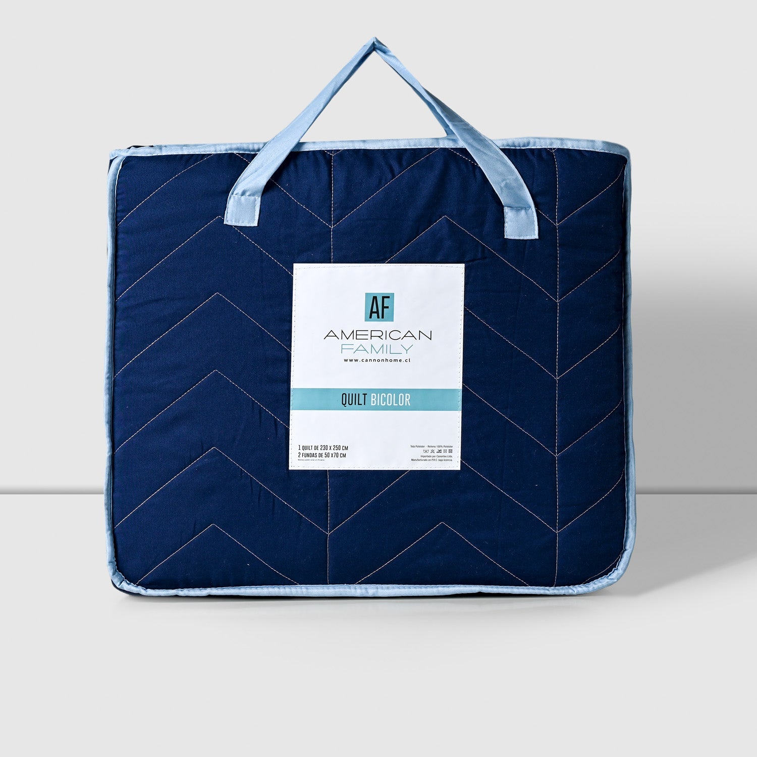 Cubrecama De Verano Quilt King + 2 Fundas Bicolor Azul Celeste Cannon