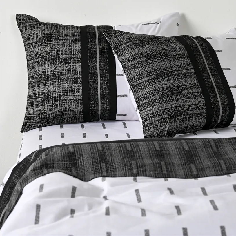 Sabana Blanca 144 Hilos Algodón Cama 2 Plazas Estampado Vias Negro Cannon Hogar