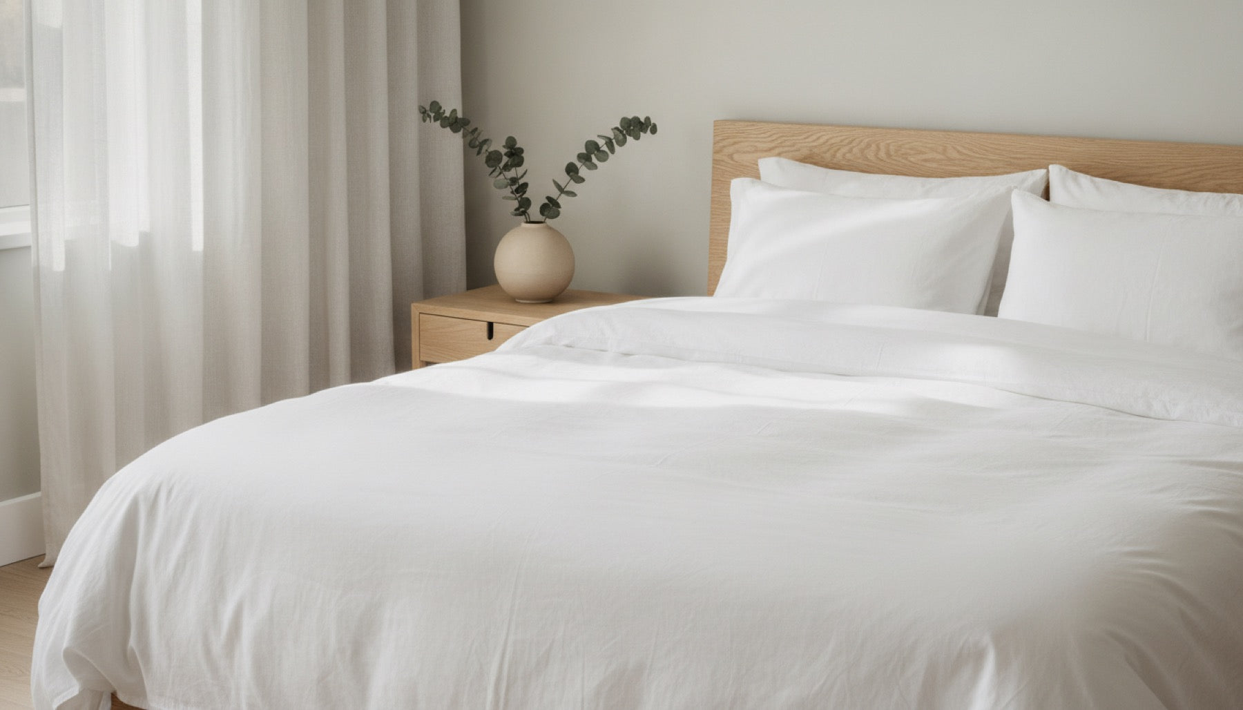 Dormitorio con ropa de cama blanca y luz natural
